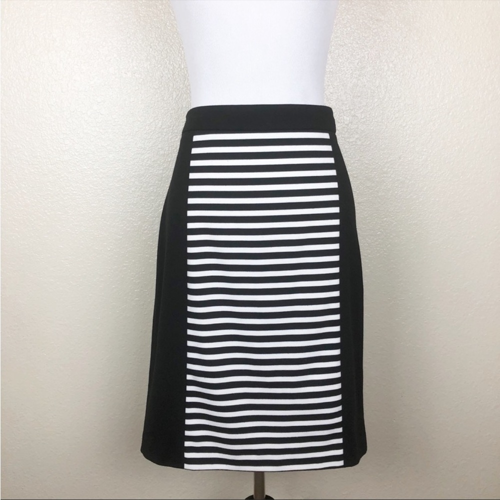 Calvin Klein Black and White Striped Pencil Skirt w/Black Side Panels - Size 4
